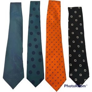 4 100% silk ties black orange blue neck tie lot